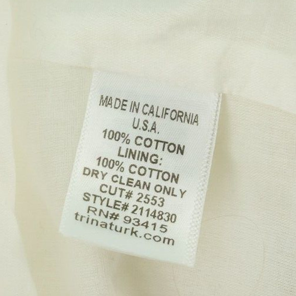 Trina Turk Size 2 White Button Flutter Sleeve Fit Flare Belted Cotton Dress - Picture 5 of 6